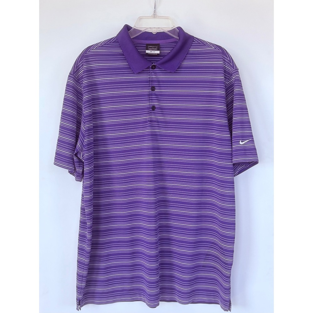 Nike Golf Dri-FIT Men XL Purple White Stripe Short Sleeve Polo Shirt Performance - Picture 1 of 7